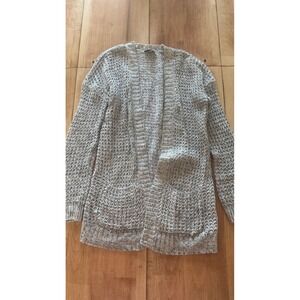 Express Women's XS Marled Gray White Open Front Chunky Knit Cardigan Sweater